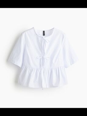 H&M White Tie-Front Peplum Blouse